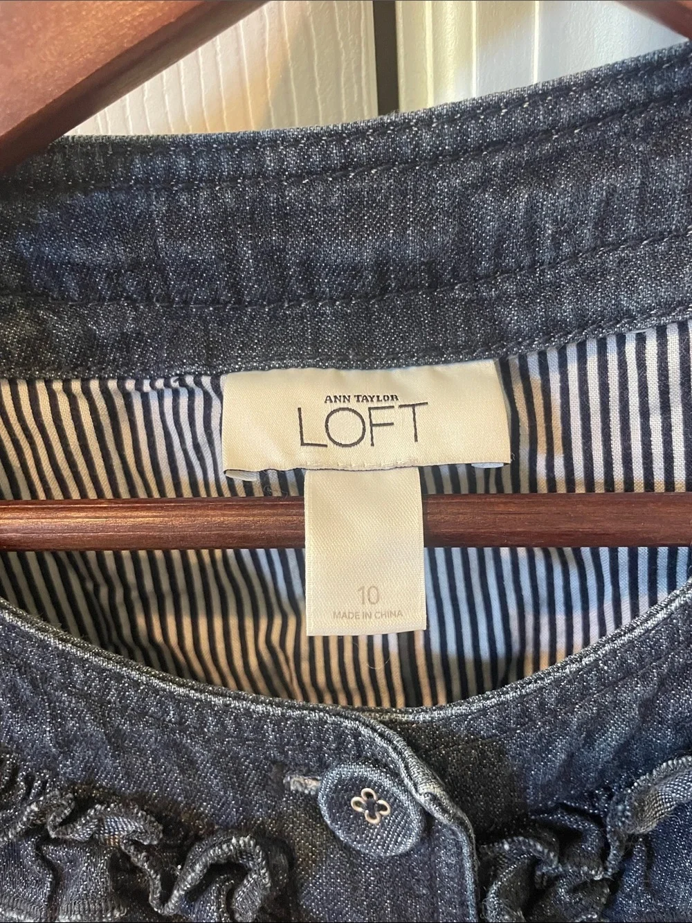 LOFT Dark Blue Ruffle-Trim Denim Jacket